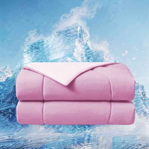 Image of Seward Park Cooling Comforter Full /Queen, All Season Reversible Cooling Blanket for Night Sweats, Cold Touch Fabric for Hot Sleepers, Breathable Lightweight for Summer, Lavender /Pink, 86x92 Inches