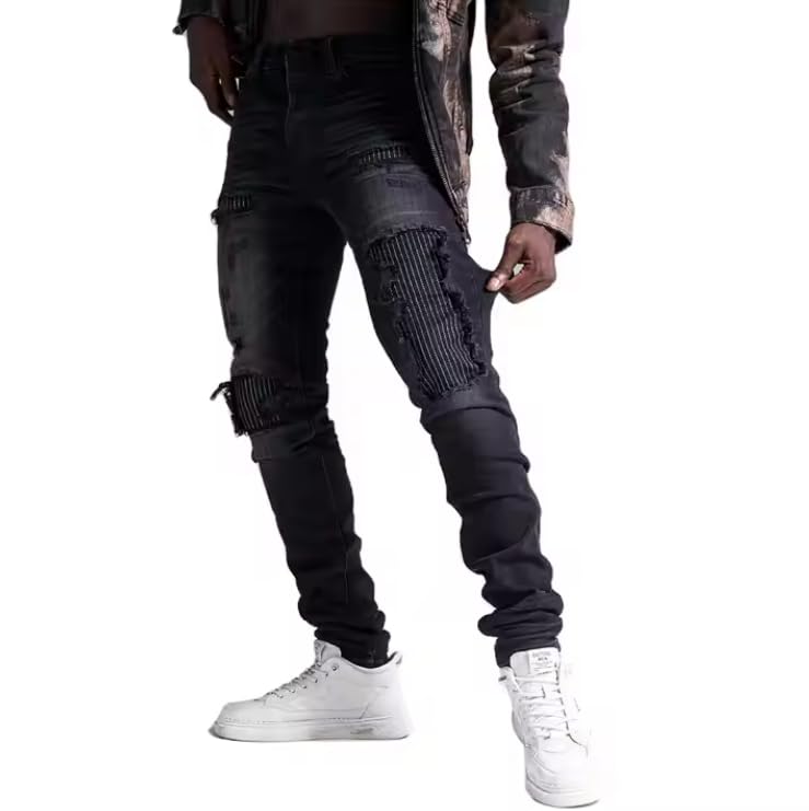 Men's Slim-fit Stretch Denim Pants with Straight Mid-Rise Design, Casual Streetwear Style Men's Jeans