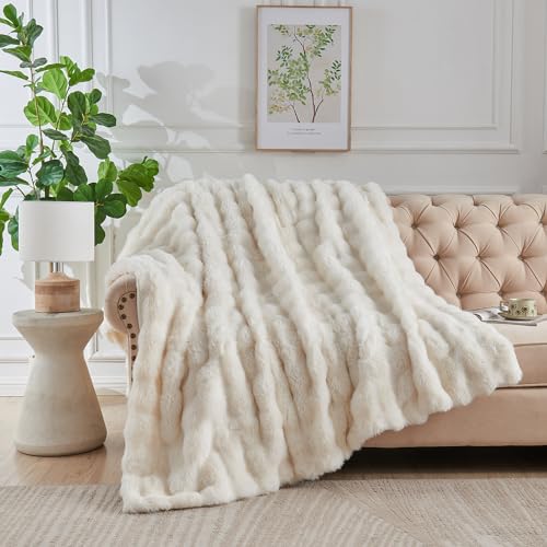 Wajade Luxury Fluffy Rabbit Fur Throw Blanket Super Soft Bubble Faux Fur Blanket Warm Fuzzy Large Blanket for Bed Couch Car Cozy,White 127x153CM - Image 3