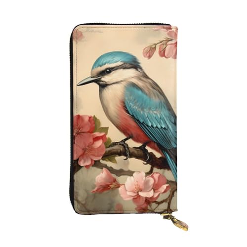 Vintage Bird Flower Picture Leather Long Clutch Wallet for Fashionable Girls and Women - Durable, Stylish, and Functional, Black, One Size