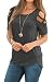 Adreamly Women's Casual Summer Short Sleeve Loose Strappy Cold Shoulder Tops Basic T Shirts Blouses Deep Gray Large