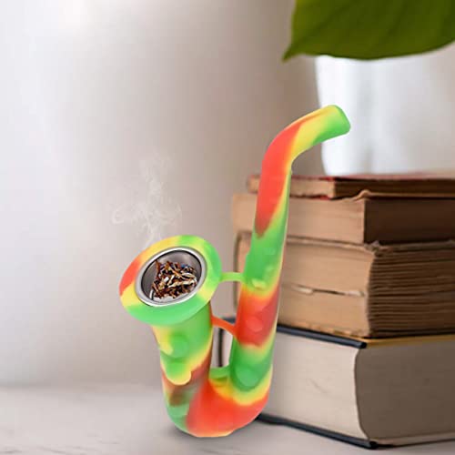 Image of Kookee Silicone Unbreakable Saxophone Smoking Pipe, Tobacco Pipes with Steel Bowl, Red and Green