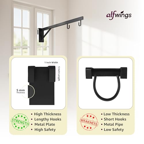 Image of Baby Window Cradle Hanger | Up to 35 Kg Metal Rod | Hook and Paint Protection Shield | Black, 70 cm | WCH70B