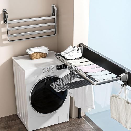 Porte-serviettes mural compact pliable avec étagère de rangement 80cm - 5