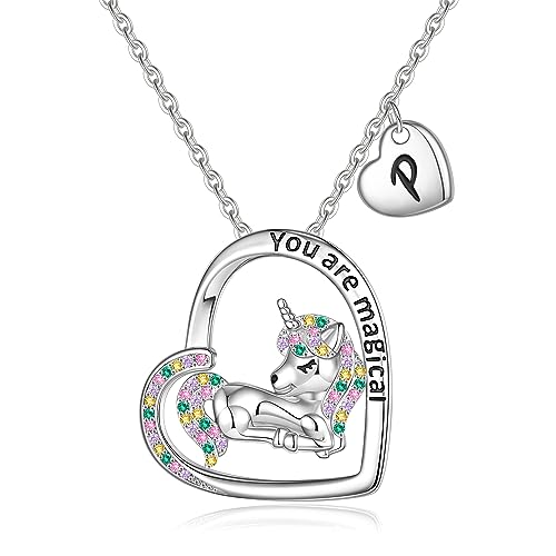 Unicorns Gifts for Girls Necklace, White Gold Plated Colorful CZ Heart Pendant Unicorn Necklace for Girls Women Initial Necklace Unicorn Jewelry Birthday Christmas Gifts for Girls Kids