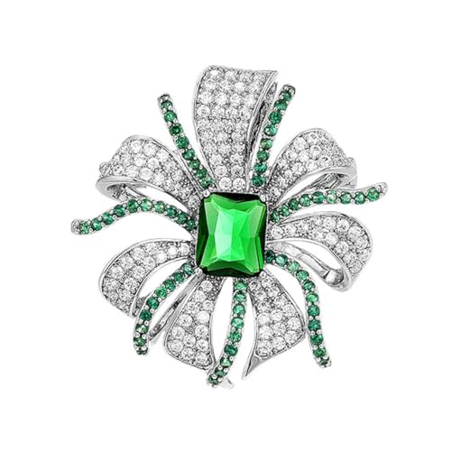 Broche fleur verte vintage en strass éclatants, un bijou rétro d'exception