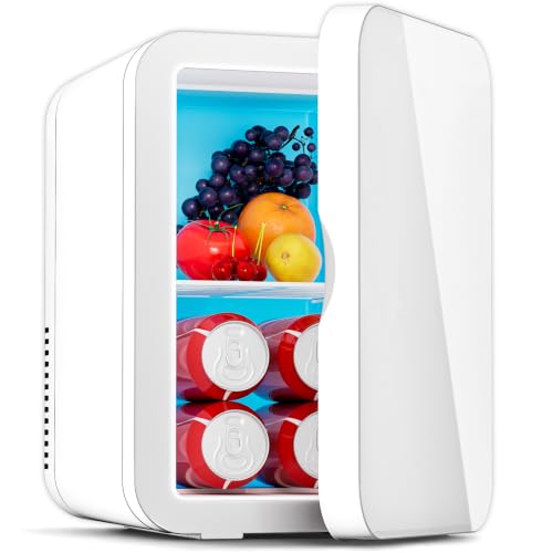 Image of Mini Fridge for Bedroom - 8 Liter /8 Can Portable Refrigerator for Car, Office, Dorm - Quiet Cooler & Warmer for Food, Drinks, Makeup & Skincare - AC /DC Power Supply