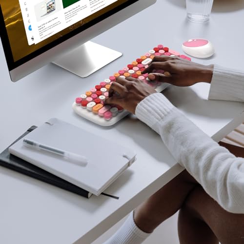 Image of KNOWSQT Wireless Keyboard and Mouse Combo, White Mixed 100 Keys 2.4 GHz Round Keycap Typewriter Keyboards, USB Receiver Plug and Play, for Windows, PC, Laptop, Mac, Desktop