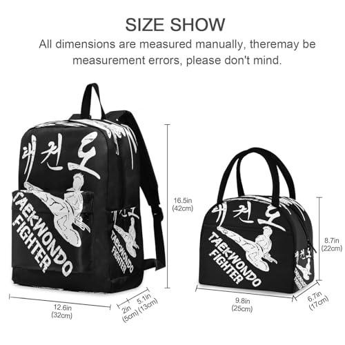 Taekwondo Pattern Backpack for Kids, Girls Boys Lightweight Elementary Bookbag with Lunch Box2