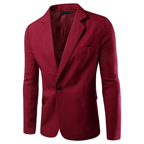 Men Casual Slim Fit Suit Blazer One Button Lightweight Sports Coat Solid Notched Lapel Daily Business Suit Jacket (Red,XX-Large)