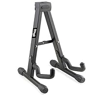 Foldable "a" stand for ukuleles, mandolins and violins Folds flat for convenient storage and portability Locking mechanism to keep stand safely open Soft rubber covering to hold instrument securely Steel construction