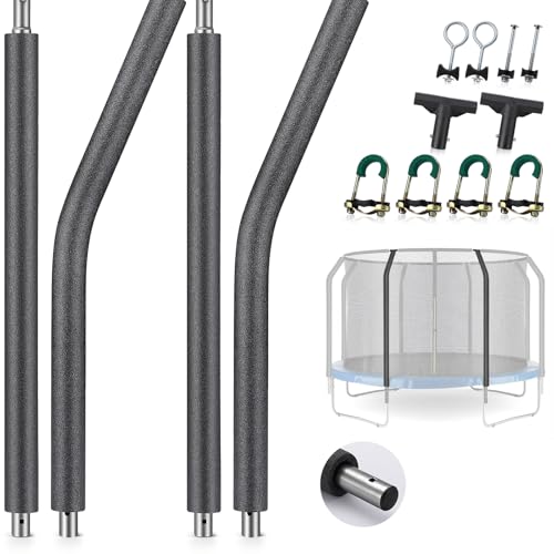 TOBWOLF 2 Sets Trampoline Replacement Poles, Universal Enclosure Pole Trampoline Net Poles Fits 8-16FT Frame with Poles Up to 1.65"/4CM OD, 2 Mounting Hardware Kits & Safety Foam Sleeves