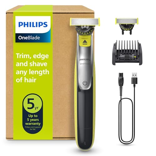 PHILIPS OneBlade 360 Face - elektrischer Rasierer & Trimmer, 2x 360 Klingen, verstellbarer 5-in-1-Trimmaufsatz, Nass- & Trockenrasur, Akku-USB, fürs Gesicht (QP2734/30)
