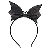 lurrose - cerchietto per capelli con motivo a pipistrello glitterato, con fiocco grande, accessorio divertente per feste di halloween, natale, nero