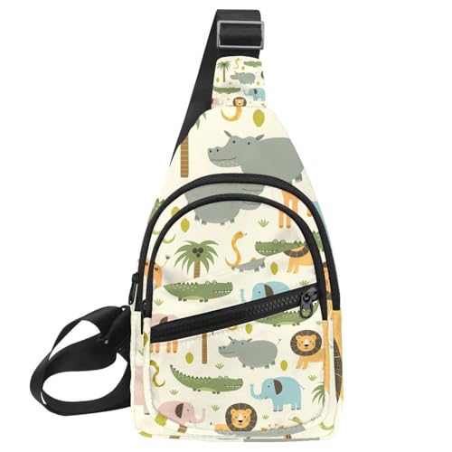 Riñonera de pecho para tus viajes y paseos con diseño animado de cocodrilo y león