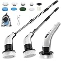 Electric Spin Scrubber with Power LCD Display, Cordless Bathroom Cleaning Brush with Adjustable Extension Handle, 400RPM/Mins, 9 Replaceable Brush Heads, IPX7 Waterproof for Shower, Bathtub, Tile