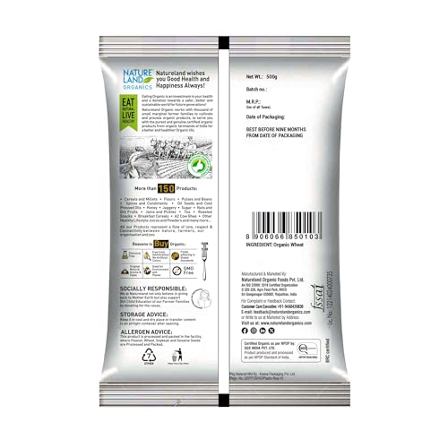 Image of Natureland Organics Wheat Suji /Sooji 500 Gm - Organic Sooji (Pack of 2)