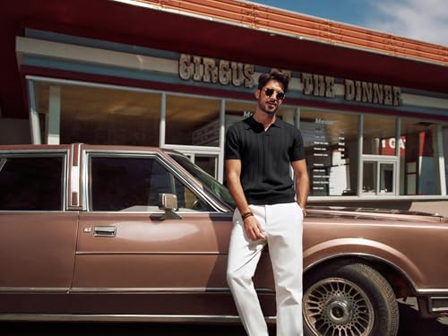 PJ PAUL JONES Men's Polo Shirt V Neck Texture Shirt Short Sleeve Casual Knit Polos3