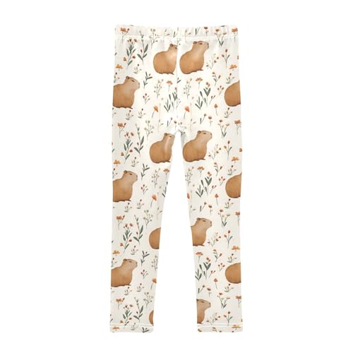 Capybara with Flowers Cute Print Girls Leggings Soft Comfortable Athletic Leggings Dancing Pants for 4-10 Years2