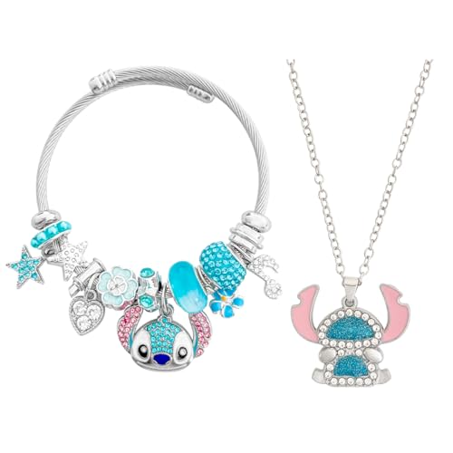 AmaaLeaf Cute Anime Cartoon Charm Bracelet Adjustable Bangle and Necklace Jewelry Set Gifts for Women on Birthdays Holidays (Set 1)