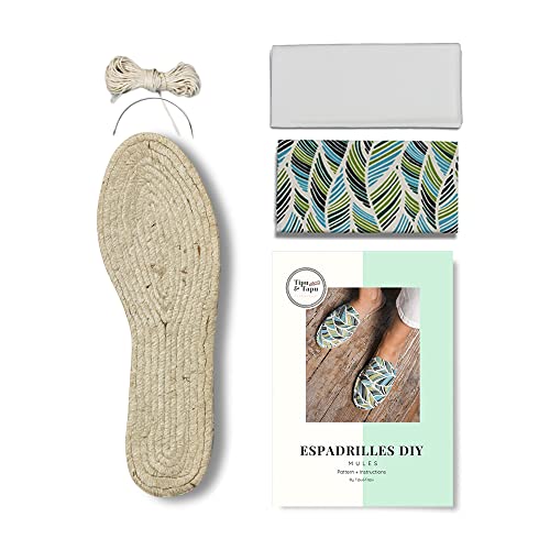 Kit DIY espadrilles et mules imprimé tropical blanc taille 40.5 avec semelle en jute 1,5 cm