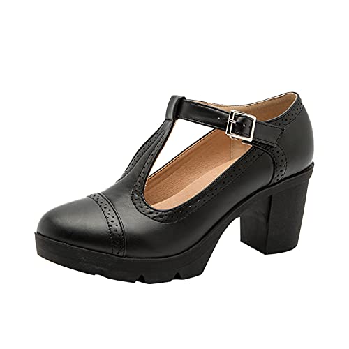 Mhomzawa Chaussures Femme Compensées Talons hauts Sneaker Mode Talon épais Minimalistes Chaussures avce Boucle Slip on Casuel Embout Protection Chaussures de Travail (Black, 39) Cover