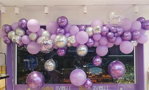 Image of Metallic Purple Balloons 12inch, 50Pcs Chrome Purple Party Balloons | 3.2g Latex Balloons for Women Birthday Wedding Baby Shower Graduation Party Decorations