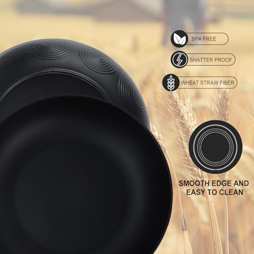 Wrova Large salad bowls,65oz Salad bowls set of 2,Unbreakable Plastic bowls Microwave & Dishwasher Safe Bowls,Wheat Straw Serving Bowls for Salad, Cereal, Fruit, Dishwasher Safe.Black
