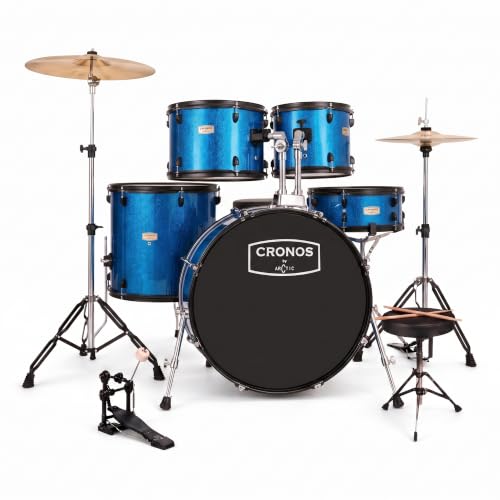 Image of ARCTIC CRONOS 22 inch 5 Piece Acoustic Drum Kit - Blue | with Cymbals, Drum Throne, Hardware & Drum Sticks | Complete Drum Set for Beginners, Adults & Professional Drummers
