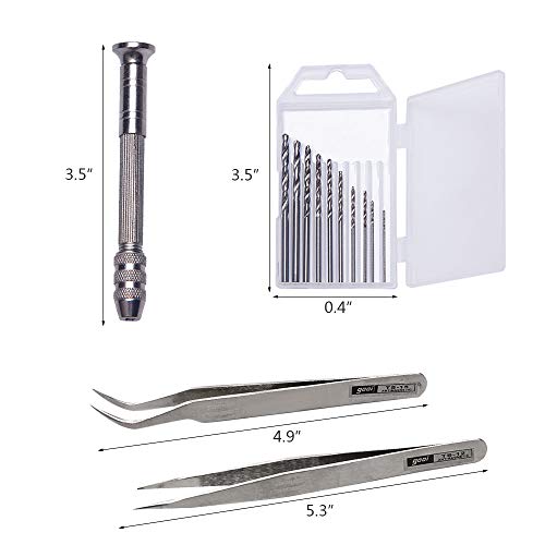 Topwon Hand Drill Bits Set, Resin Drill Pin Vise Drill, 10 Pieces Mini Twist Drill Bits and 2 Pieces Tweezers for Jewelry Metal Wood Model Making, DIY Drilling - Thumbnail 6