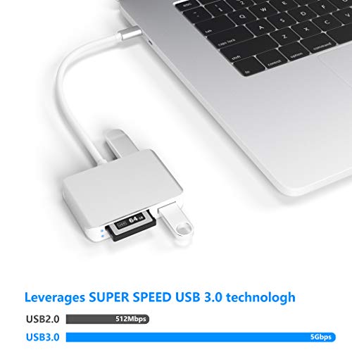 Image of XQD Card Reader USB C,XQD /SD /TF Card Reader Type C,Dual USB3.0 Card Adapter Read 3 Cards for SD(HC /XC),TF, Sony G Series, Lexar USB Mark Card, Compatible for Type-C Smartphone, Support Windows /Mac OS