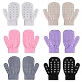 QKURT Kleinkind-Fäustlinge, 6 Paar Winter-warme Strick-Streifen-Handschuhe Baby-Stretch-Fäustlinge für Jungen und Mädchen, 1-3 Jahre alt