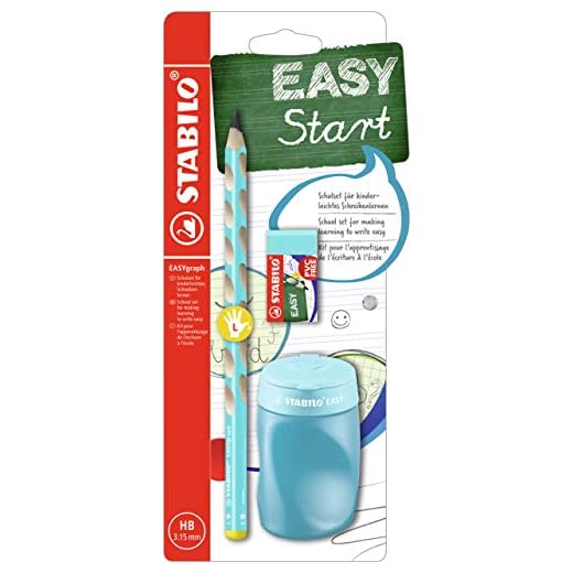 Schul-Set für Linkshänder - STABILO EASYgraph in blau - inkl. Spitzer + Radierer