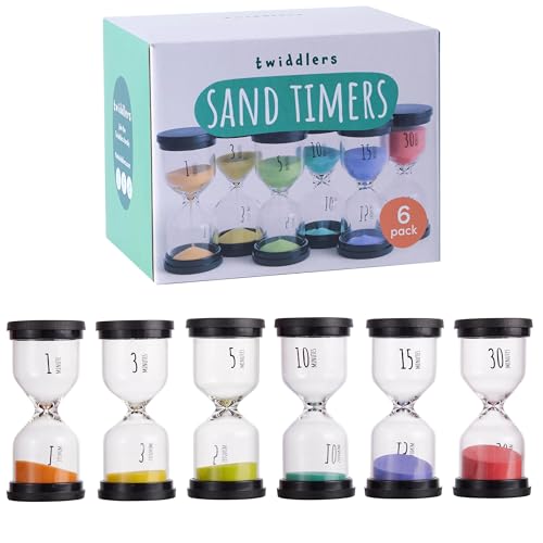 THE TWIDDLERS - 6 Relojes de Arena de Diferentes Tiempos - Temporizadores de Arena (1/3/5/10/15/30 Minutos) de Cocina, Hogar, Oficina y Juego Temporizador