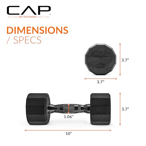 Image of CAP Rubber Coated Dumbbell Weights, Free Weights for Home Gym Strength Training, Anti-Roll Hex Dumbbells with Black, Chrome & Comfort Grip Handles, Singles