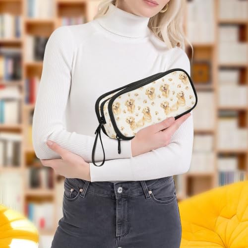 Image of Pencil Case Large Pen Bag with Zipper Labrador Retriever Dog | 3-Compartment Aesthetic Pencil Pouch Stationery Storage and Organizer, Marker Case School Supplies for Teen Adult Girls Boys