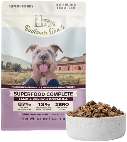 BADLANDS RANCH by Katherine Heigl - Superfood Complete Air-Dried Lamb & Venison Dog Food - High Protein with Superfoods for Daily Wellness & Consistent Nutrition - 64 oz