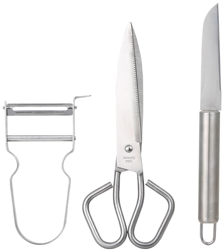 BERGNER HELPY - Set di utensili in acciaio inossidabile 3PCS - Include forbici, spelucchino e pelapatate - Durata e resistenza - Si consiglia il lavaggio a mano