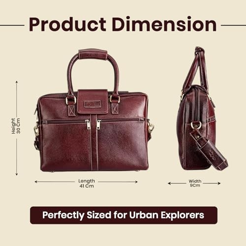 Image of Full Grain Genuine Leather Laptop Bag, with 15.6 inch Padded Laptop Compartment and Adjustable Shoulder Strap