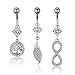 OIDEA Lot de 3 piercings de nombril en acier inoxydable chirurgical et zircone - Arbre de vie - Motif infini - Argenté