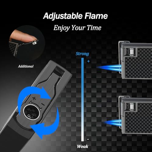 HONEST Mini Metal Lighter Butane Refillable Double Flame Lighters with Visible Window Adjustable Jet Lighter Great Gifts for Men and Women, Without Gas (Carbon)