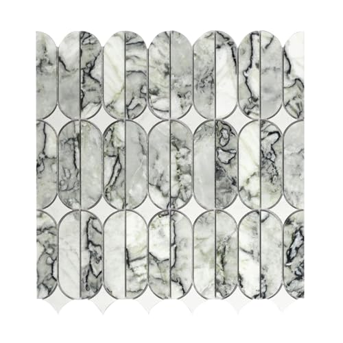 Modern Design Natural White and Gr EEN Marble Mosaic Tile Bathroom Floor Wall Tiles Graphic Design Wall Floor Backsplash Water-Jet Mosaic Tiles for Kitchen‎ 4.78 Square Feet