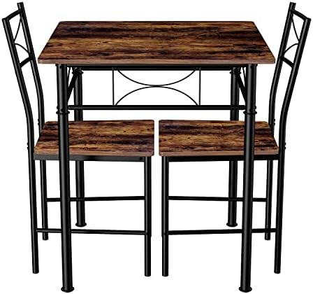 JOIN IRON 3-Piece Kitchen Dining Room Table Set for Small Spaces,Iron Wood Square Table with 2 Chairs for Kitchen Dining Room Furniture