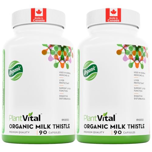 Plantvital - PlantVital Organic Milk Thistle Extract Capsules - Made in Canada - Vegan - 80% Silymarin Flavonoids - Can support liver function and digestive disturbances - Non-GMO - 6 Months Supply - 180 Capsules