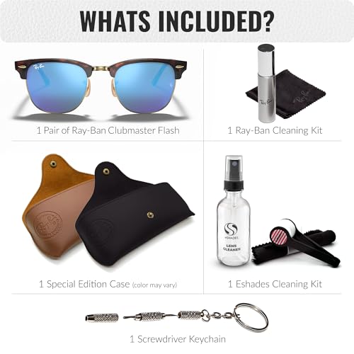 Ray-Ban RB3016 CLUBMASTER FLASH LENSES Square Shaped Sunglasses for Men & Women with Official RAYBAN Eyewear Kit2