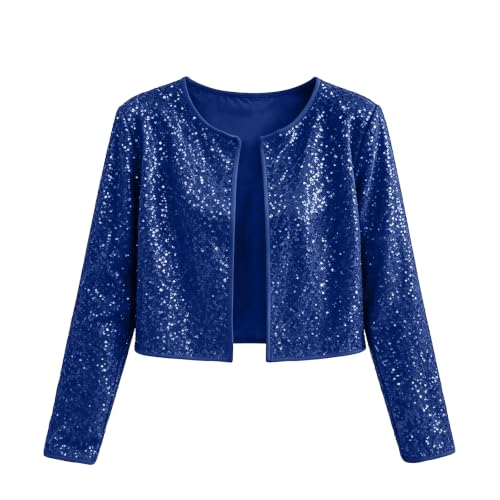 Evening Cardigan for Cocktail Dress Sparkly Sequin Jacket Blue Small - image 4
