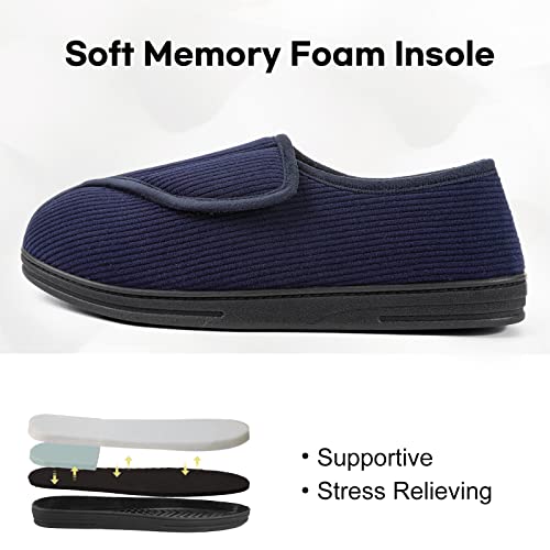 LongBay Men's Memory Foam Diabetic Slippers Comfy Warm Plush Fleece Arthritis Edema Swollen House Shoes Navy Blue, 9 UK - Image 3