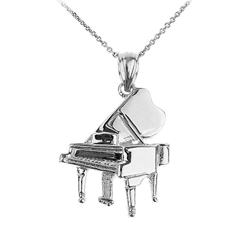 Claddagh Gold 925 Sterling Silver Music Charm Grand Piano Pendant Necklace, 18'