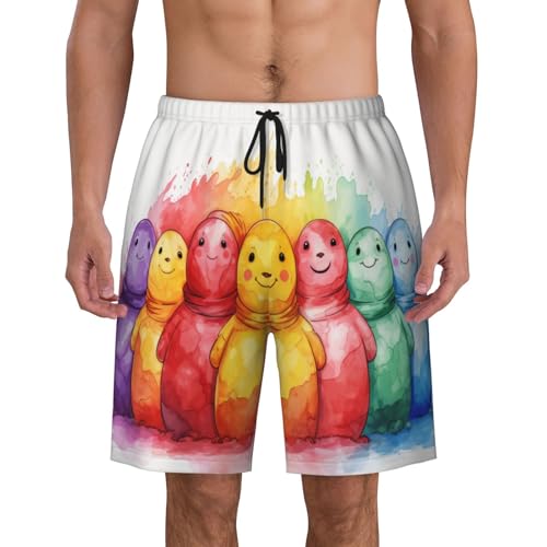 Colorful Snowman Men Beach Pants â€“ Swim Trunks for Men,Quick-Dry and Comfortable, Suitable for Beach, Surf, and Everyday Wear