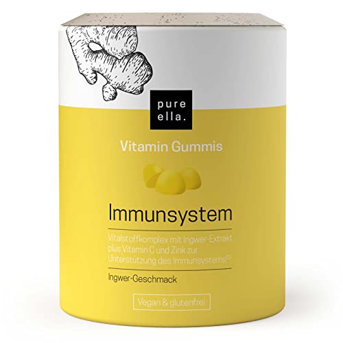 Pure Ella IMMUNSYSTEM - Vitamin Gummies mit Ingwer Extrakt, Vitamin C und Zink - Zur Unterstützung der Abwehrkräfte - Natürlich, Vegan, Glutenfrei - Hot Ginger Taste, 60 Fruchtgummis Cover